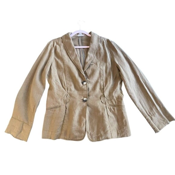 J Jill 100% Linen Blazer Jacket Women's M Brown Button Up Pockets Long Sleeve - Picture 3 of 12